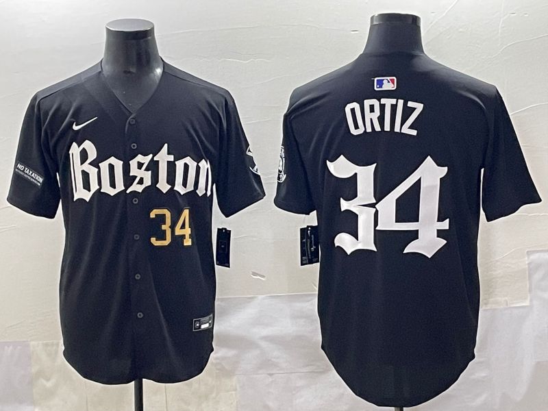Men 2025 Boston Red Sox 34 Ortiz Black Five generations Joint Name Nike MLB Jersey style 5